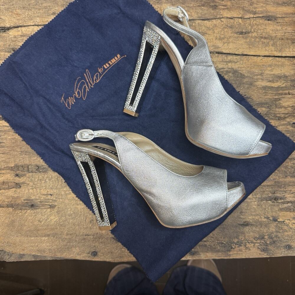 Le Silla Garland Strass Silver Swarovski Crystal Platform Slingbacks Size 39